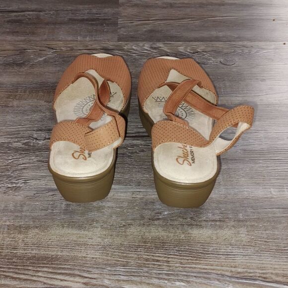 Skechers memory foam brown strap wedge sandals Sz 9.5 NWOT - Picture 4 of 7
